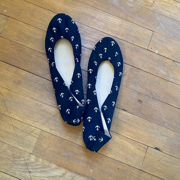 J Crew Ballet Flats - Navy with white anchors - Picture 3 of 7